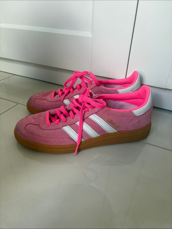 adidas Shoes - adidas Pink Suede Gazelle Sneakers with White Stripes